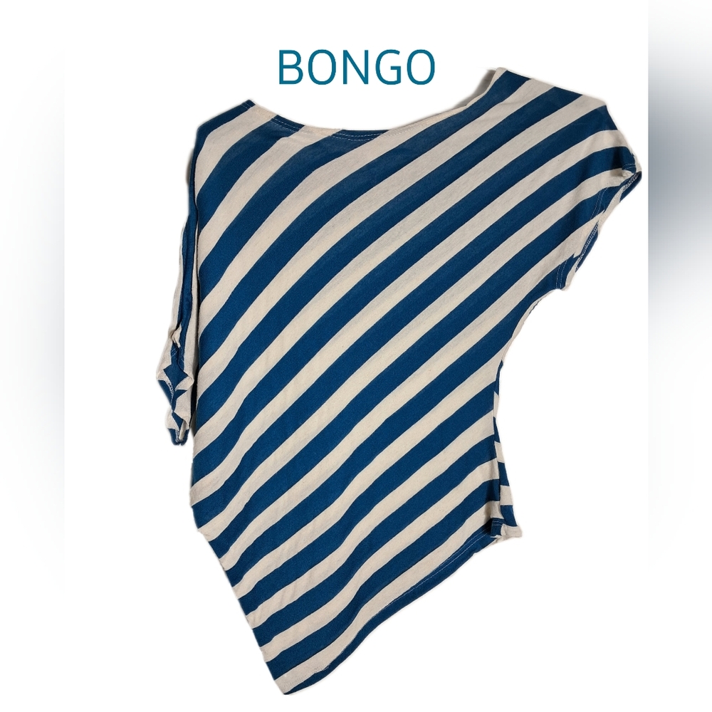 💜BONGO Women Top Striped Teal Short Sleeve Dolman Sleeves Relaxed Fit Y2K Tee